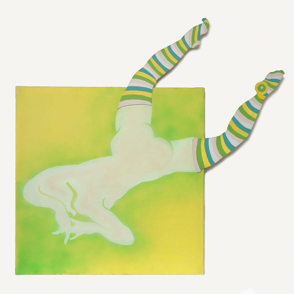 Evelyne Axell, La Sous-Préfete aux champs, 1967. Oil on canvas and cut panel. 59.1 x 64.6 x 2 inches (150 x 164 x 5 cm). Courtesy Galerie Georges-Philippe &amp; Nathalie Vallois, Paris and New York