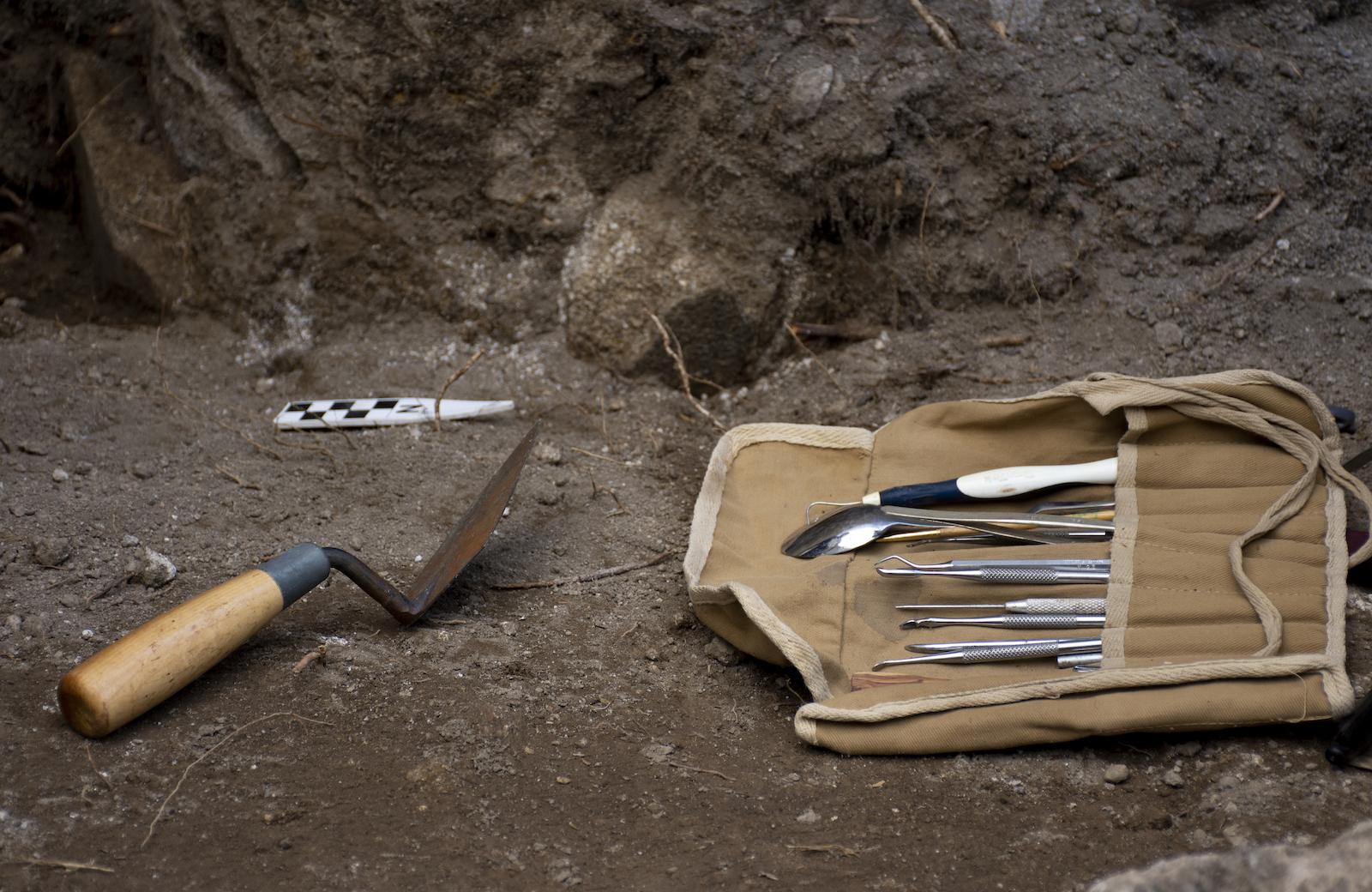 Archaeologists are most famously known for using trowels (left), however, some of their work requires finer and more delicate tools as can be seen here on the right.