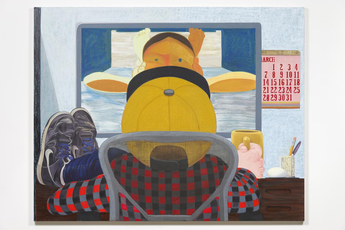 Nicole Eisenman (b. 1965, Verdun, France; lives in Brooklyn, NY), Long Distance, 2015. Oil on canvas; 65 × 82 in. (165.1 × 208.3 cm). Private Collection, NY, courtesy Anton Kern Gallery. Image courtesy Hauser &amp; Wirth.
