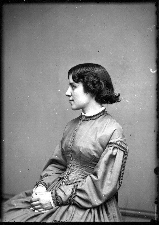Anna Elizabeth Dickinson 1842–1932. Modern albumen silver print from 1863 wet collodion negative. Taken by Mathew Brady Studio (active 1844–94).