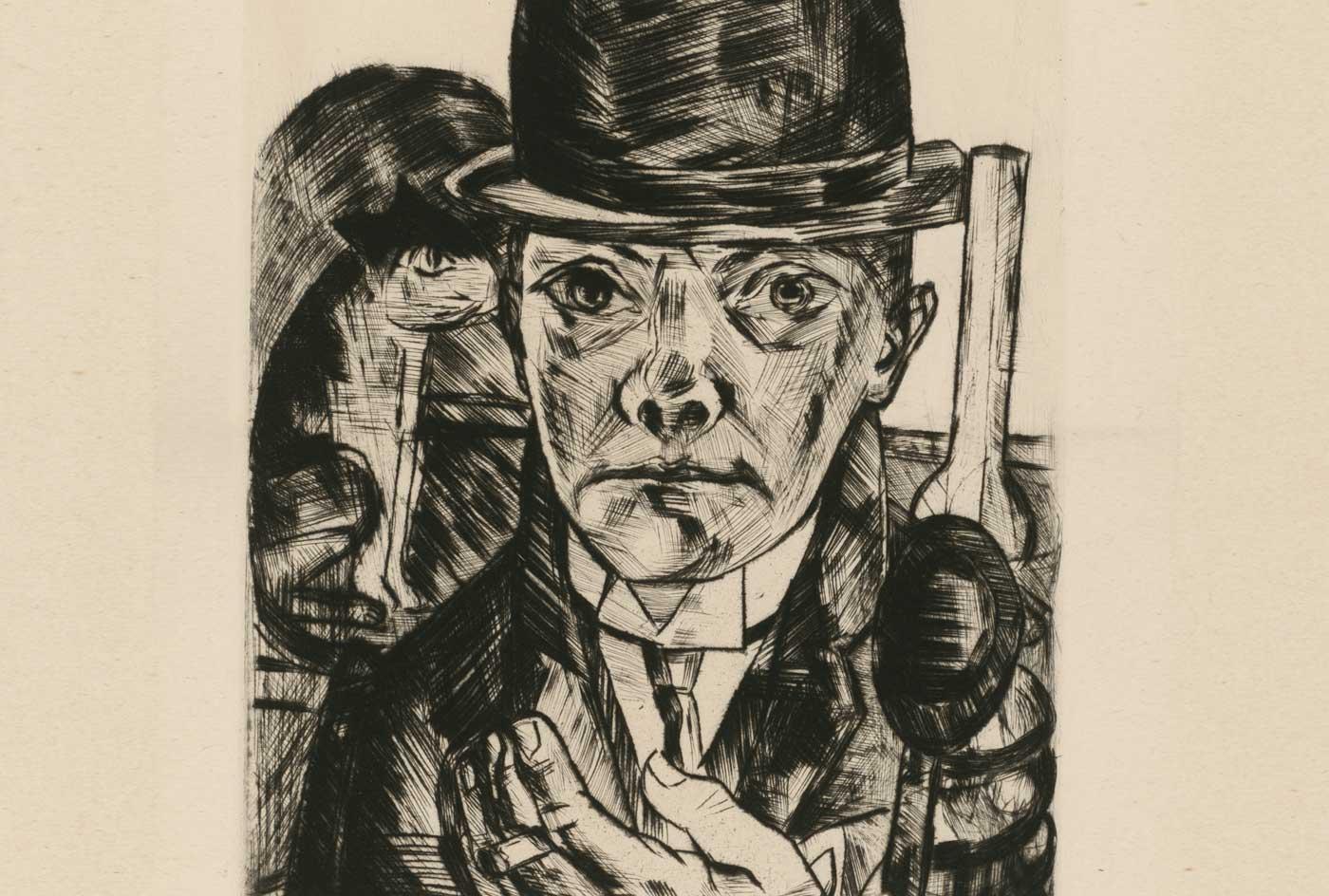 Self portrait with stiff hat, 1921.