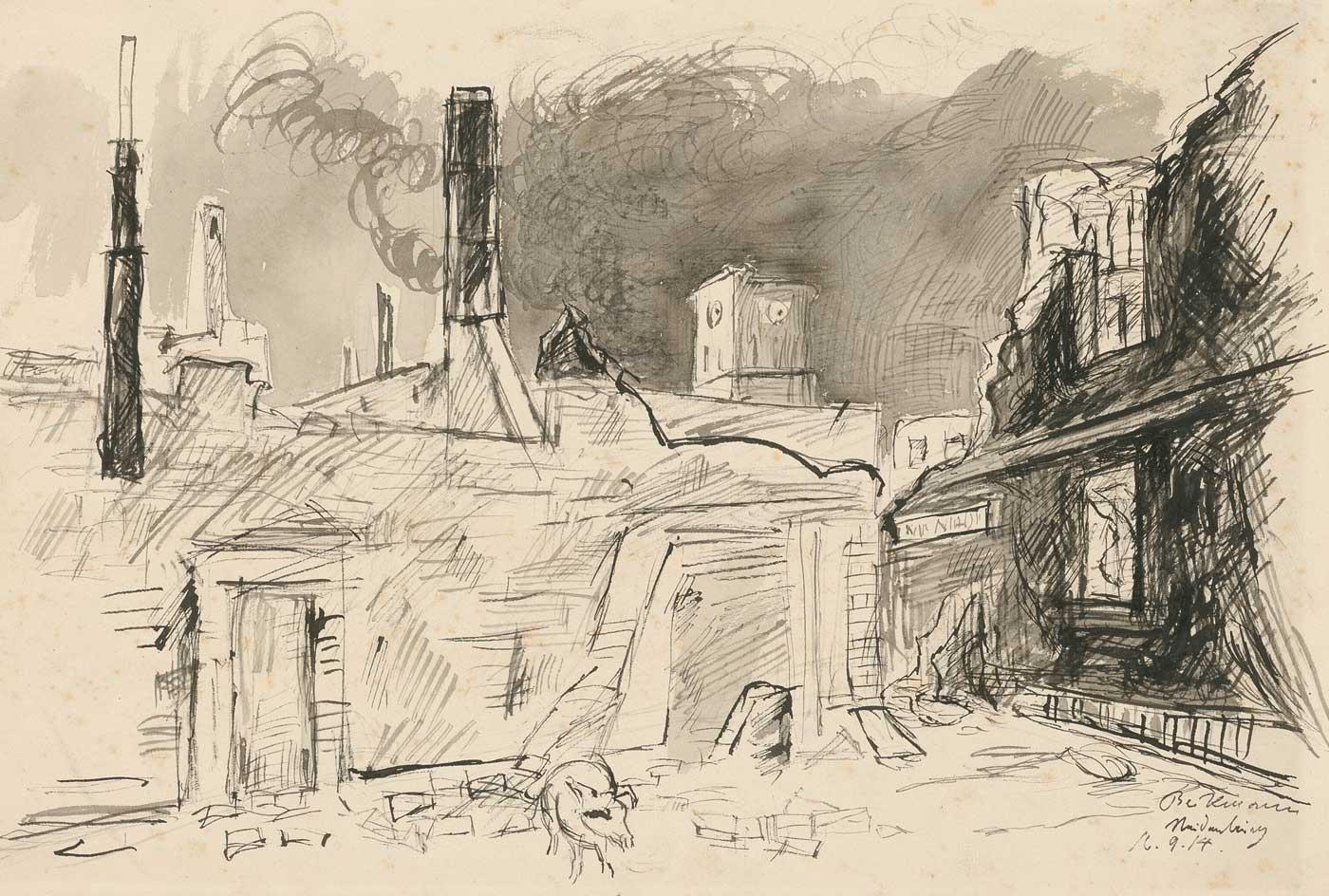 Burning Ruins in Neidenburg, 1914.
