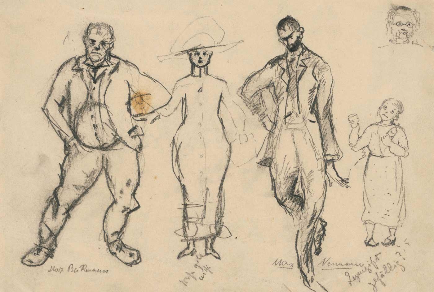 Antidote complacent? - Five caricatures, including Max Beckmann and Max Neumann, c. 1910.