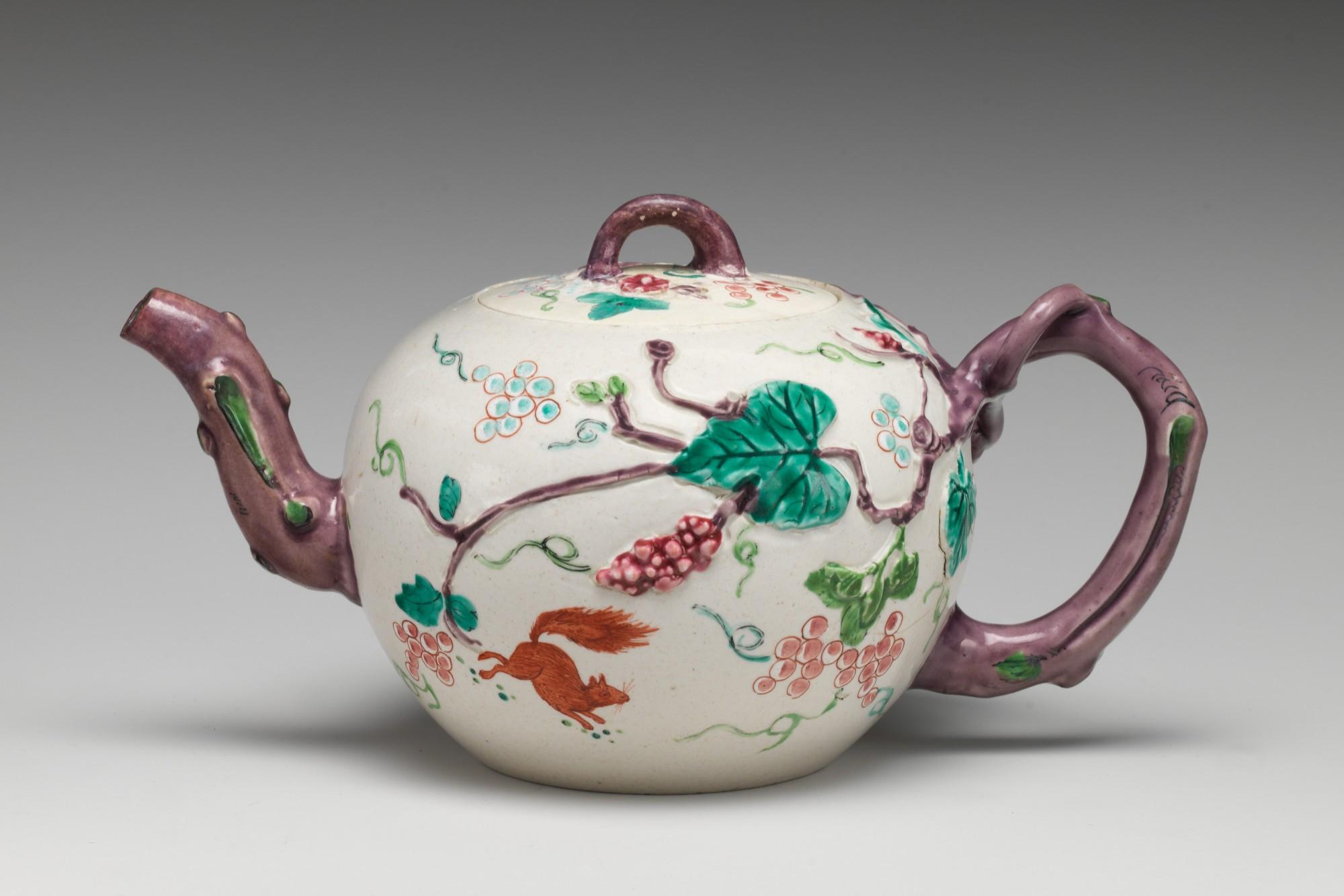 British, Staffordshire, Teapot, ca. 1760. Salt-glazed stoneware.