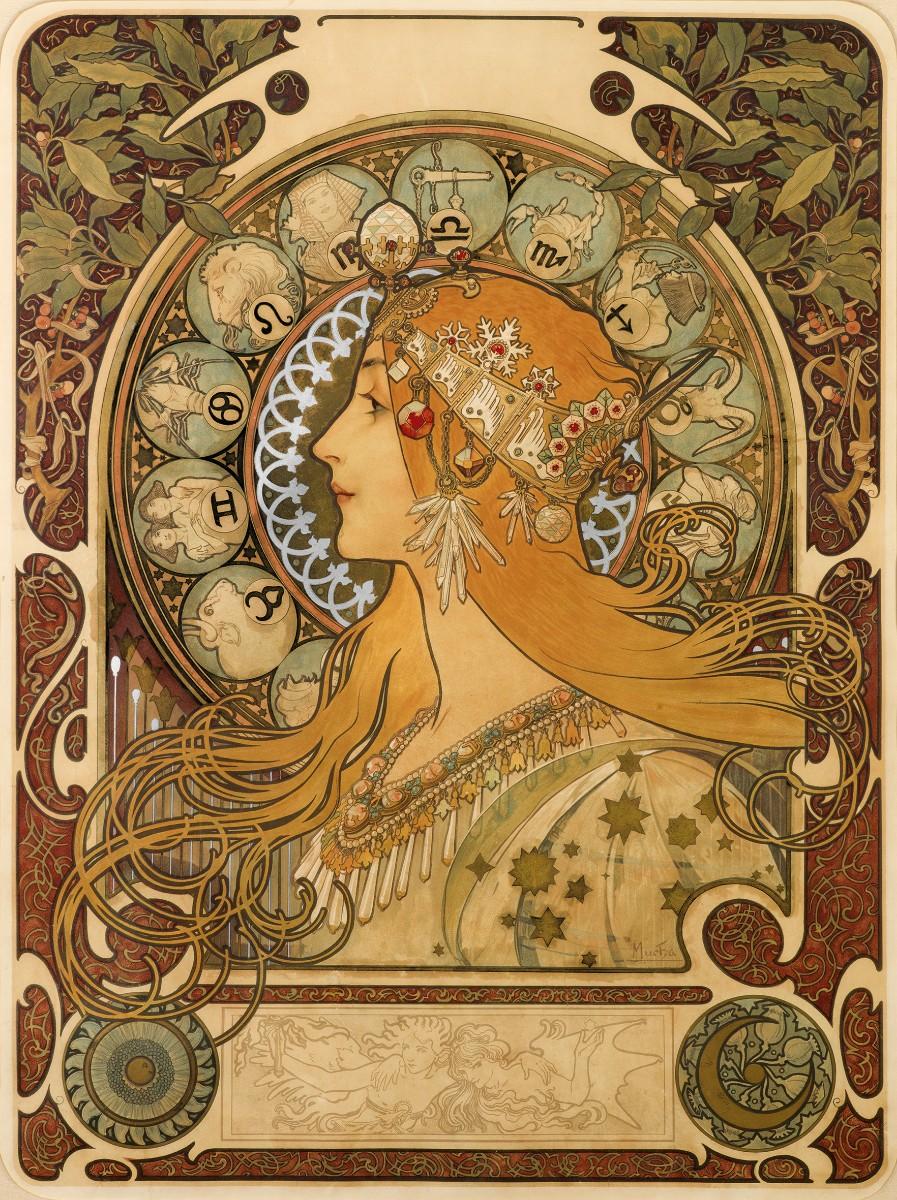 onthewall Alphonse Mucha Zodiaque 14 x 14 cm Carte de vœux Intérieur Vierge 