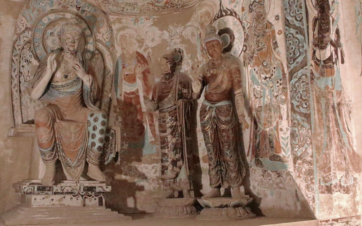 Faux Mogao caves assembled for the 2016 show at the Getty Center.