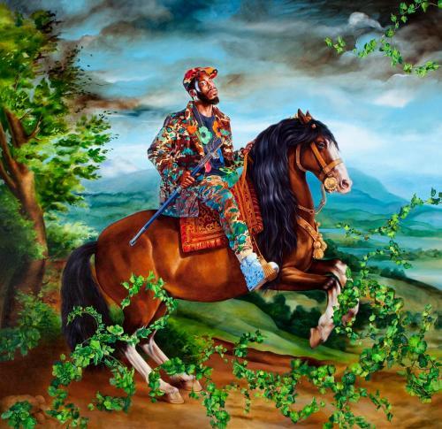 Kehinde Wiley, Equestrian Portrait of Philip IV, 2017. Oil on canvas, 114 × 118 in. (289.6 × 299.7 cm), Philbrook Museum of Art, Tulsa, Oklahoma. Wikimedia Commons.