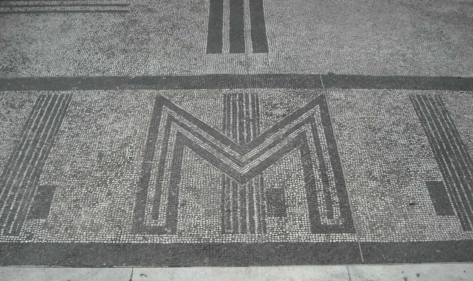 Mosaics at Foro Mussolini. The M, with a fasces through the center, symbolizes Mussolini's name. 
