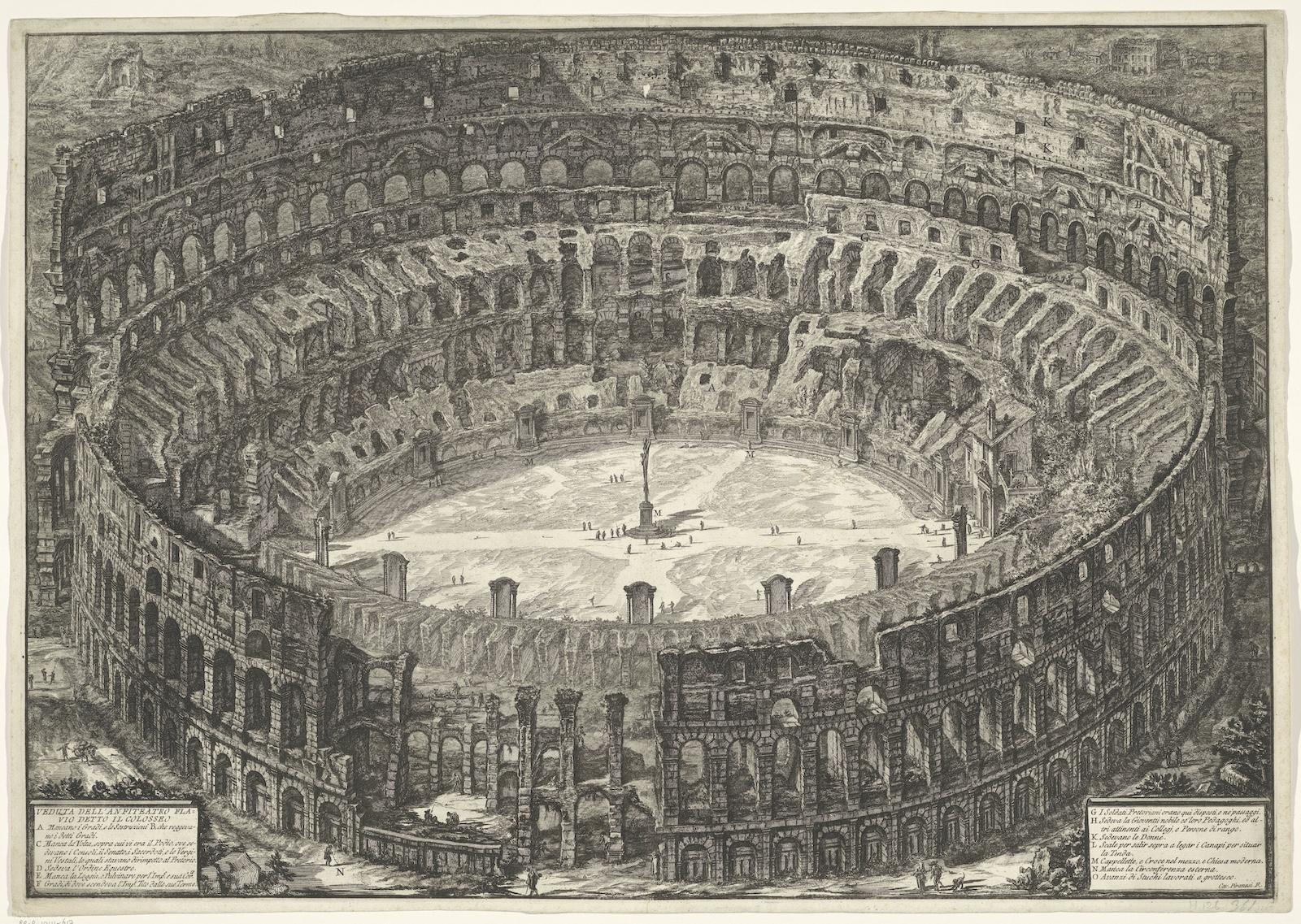 Print of the Colosseum by Giovanni Battista Piranesi from between 1748-1778. Rijksmuseum, Amsterdam.