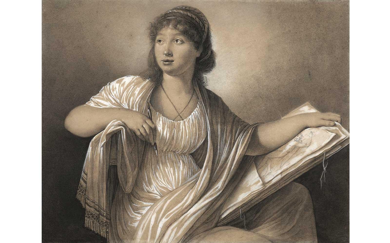 Anne Gueret, Portrait of a Female Artist with a Portfolio (Self-Portrait?), 1793.