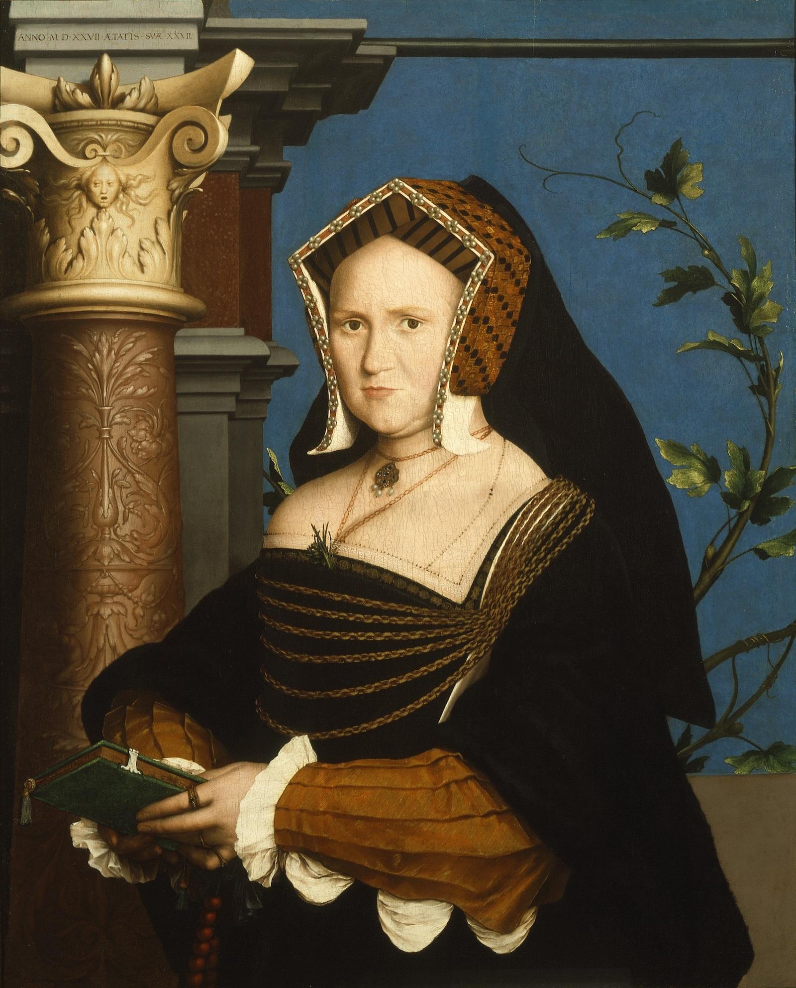 Hans Holbein the Younger, Mary, Lady Guildford, 1527. Oil on panel. 87 × 70.6 cm (34 1/4 × 27 13/16 in.).