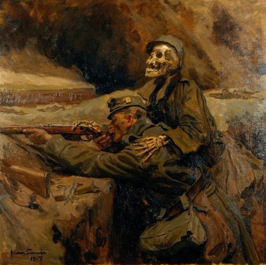 Hans Larwin, The Soldier and Death (Soldot und tod), 1917. Oil on Canvas.