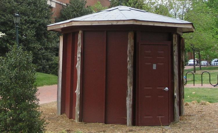 Image of a freestanding, room-sized camera obscura at the University of North Carolina at Chapel Hill. This was a collaborative project created by students of professor Elin O'Hara Slavick. Created in 2005, this structure has since been moved or disassembled. 