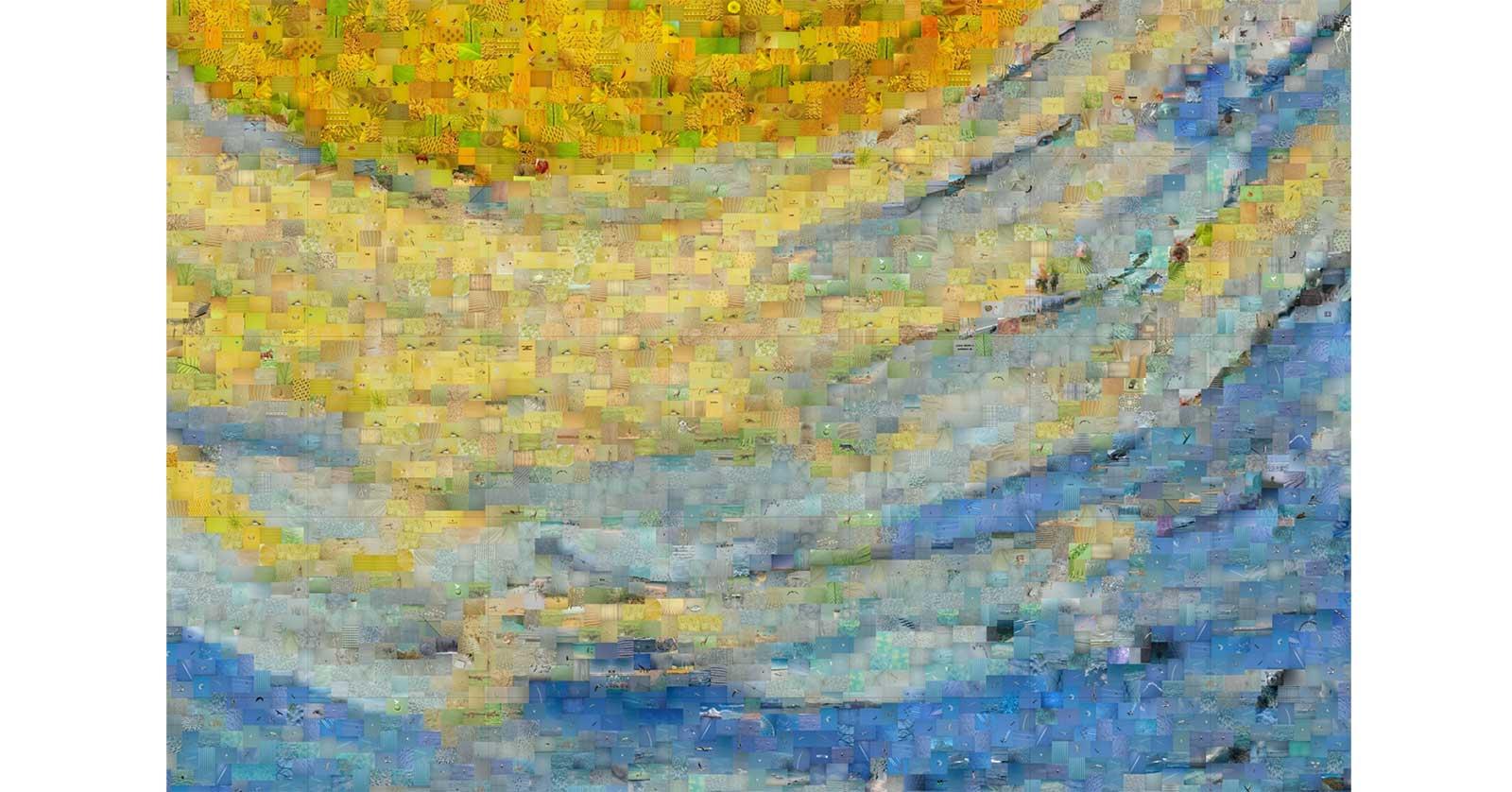 Detail of a photo-based mosaic re-creation of Starry Night made with Andrea Mosaic.