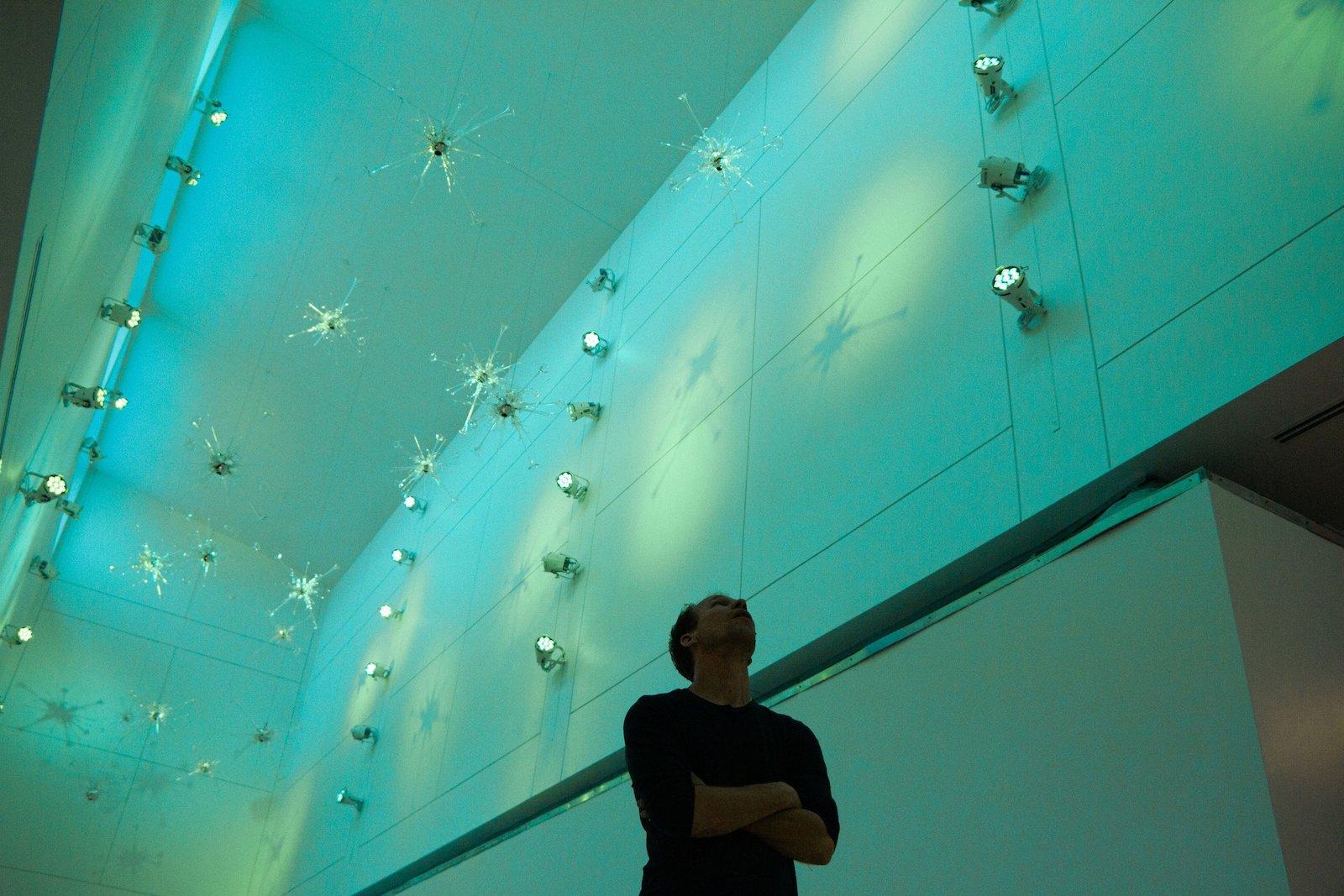 Installation view of Antinomies, 2022. East clerestory of Concourse E at CDIA. Photo by Morgan Collini.