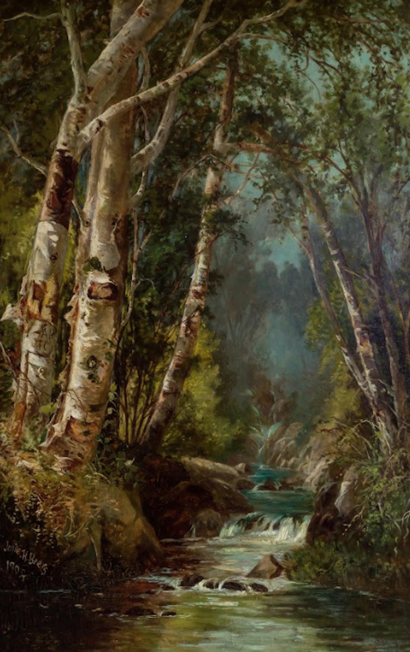 Julie Hart Beers, Birches by a Woodland Stream,1908. Oil on board. 26 1/2 in. x 16 3/4 in. (67.3 cm x 42.5 cm). Davis Museum at Wellesley College, Wellesley, MA.