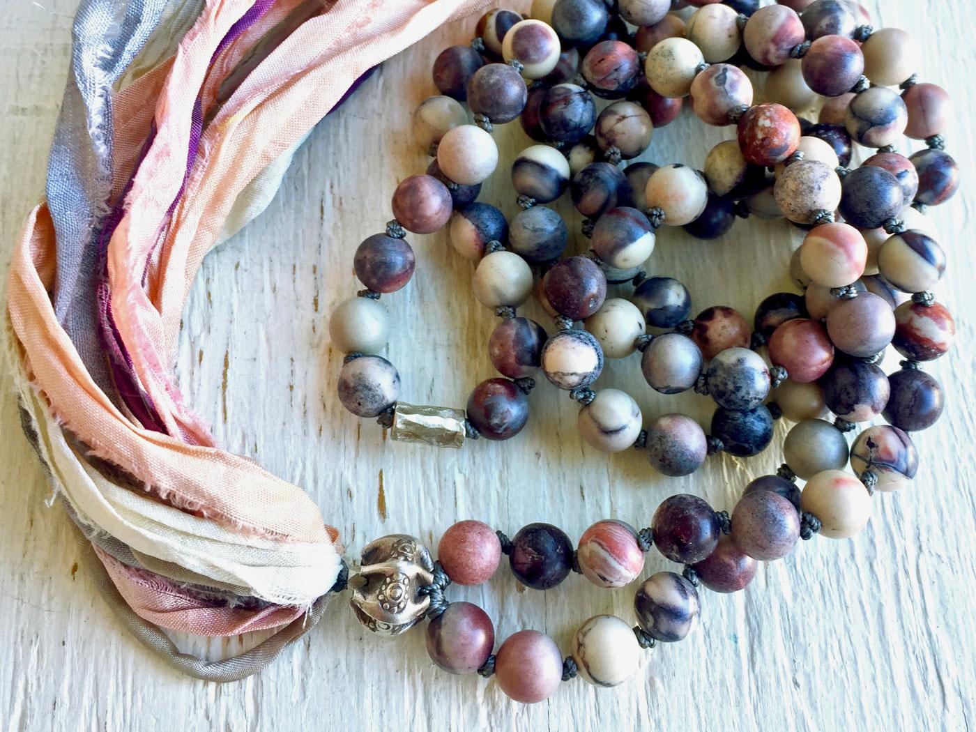 108 Mala Beads with Silk Sari Tassel.