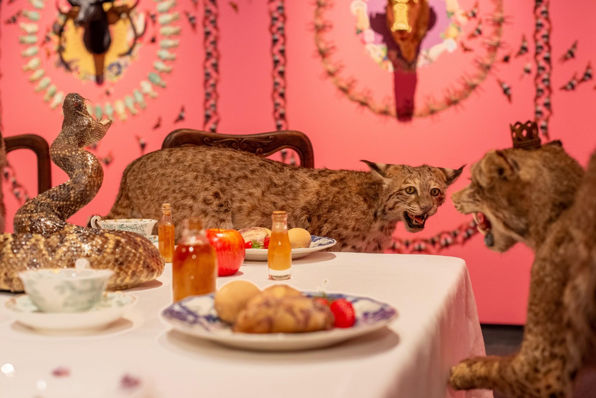 Jennifer Angus, Animal Dinner Party (detail), 2019.