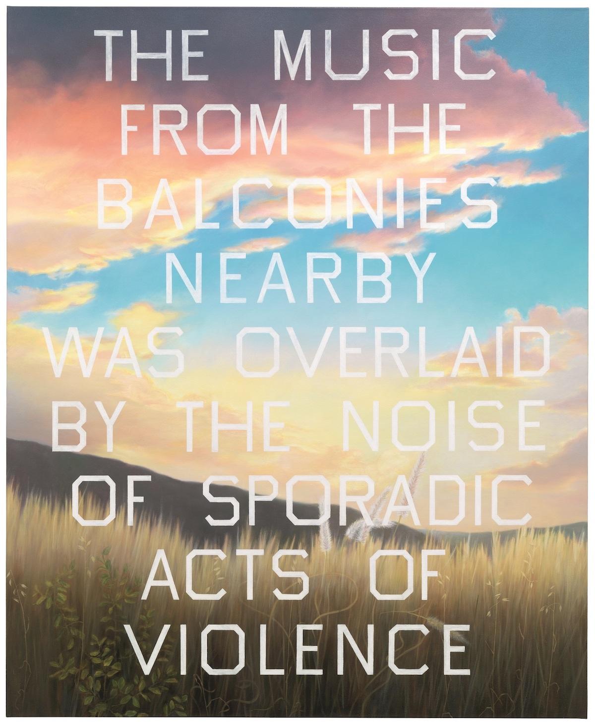 Ed Ruscha. Standard Station, Ten-Cent Western Being Torn in Half. 1964. Oil on canvas, 65 × 121 1/2” (165.1 × 308.6 cm). Private Collection. © 2023 Edward Ruscha. Photo Evie Marie Bishop, courtesy of the Modern Art Museum of Fort Worth