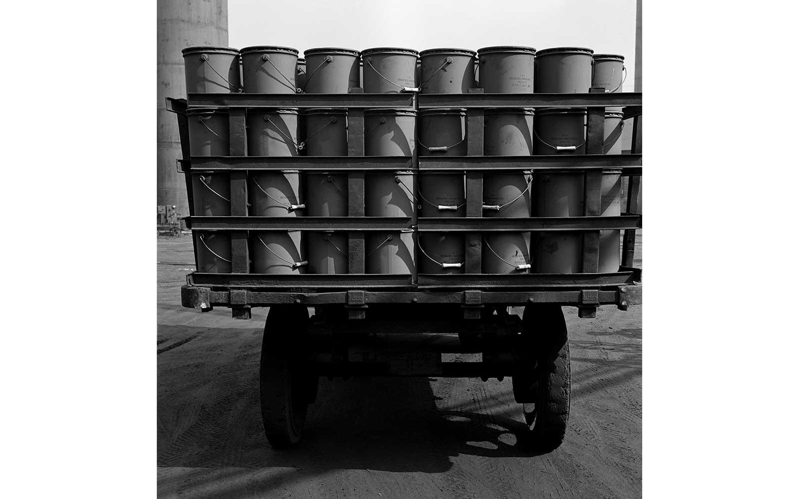 Gordon Parks, Buckets of grease, Pittsburgh Grease Plant, Pittsburgh, PA, March 1944.