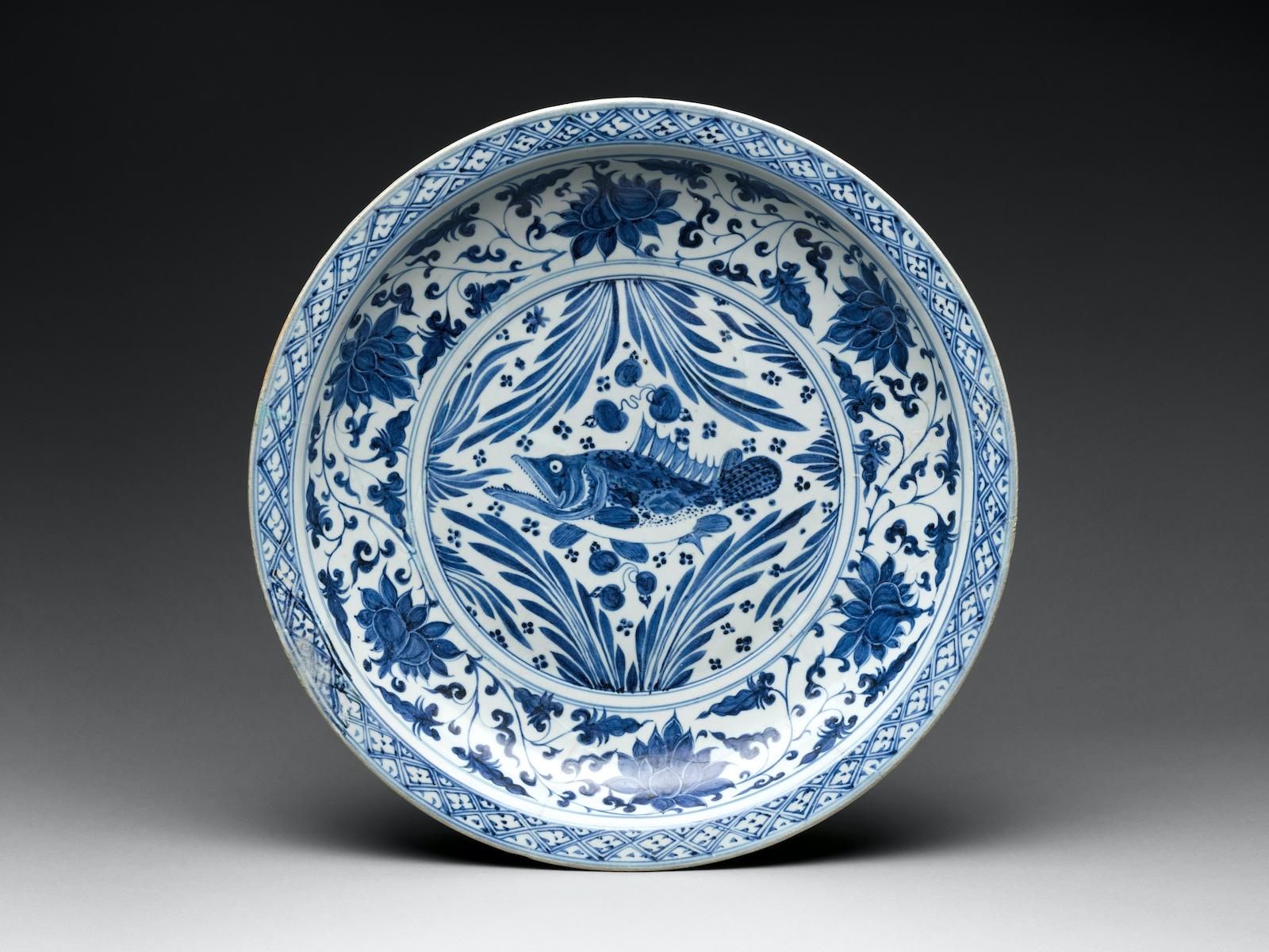 Chinese Porcelain plate with toothy carp. 