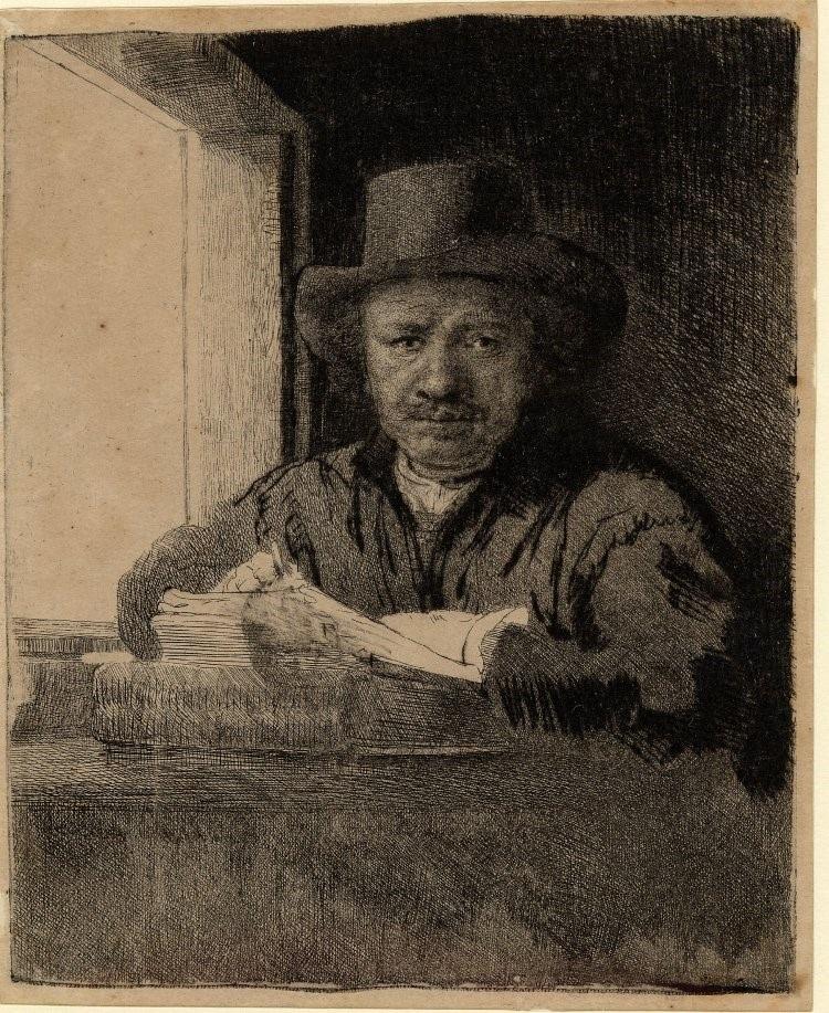 Rembrandt van Rijn, Self-Portrait Etching at a Window, 1648