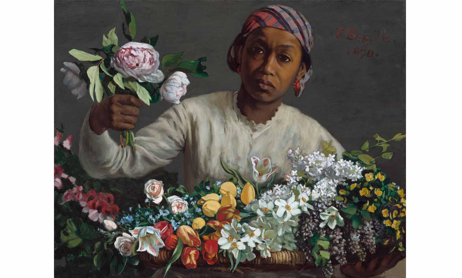 Frederic Bazille (1841-1870), Woman with peonies, 1870. Originally titled Negress with peonies