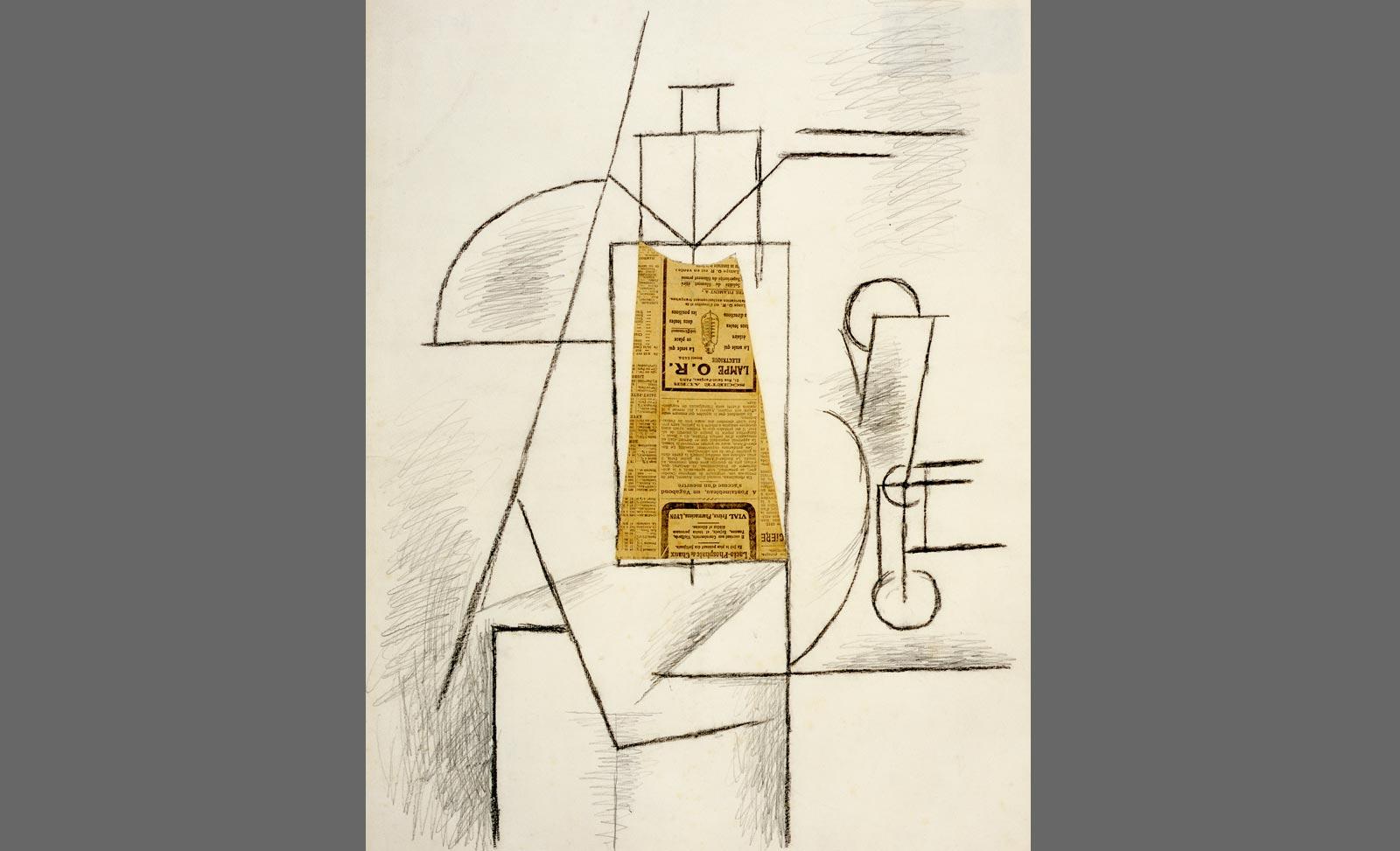 Pablo Picasso, Bottle and Glass (Bouteille et verre), 1912.