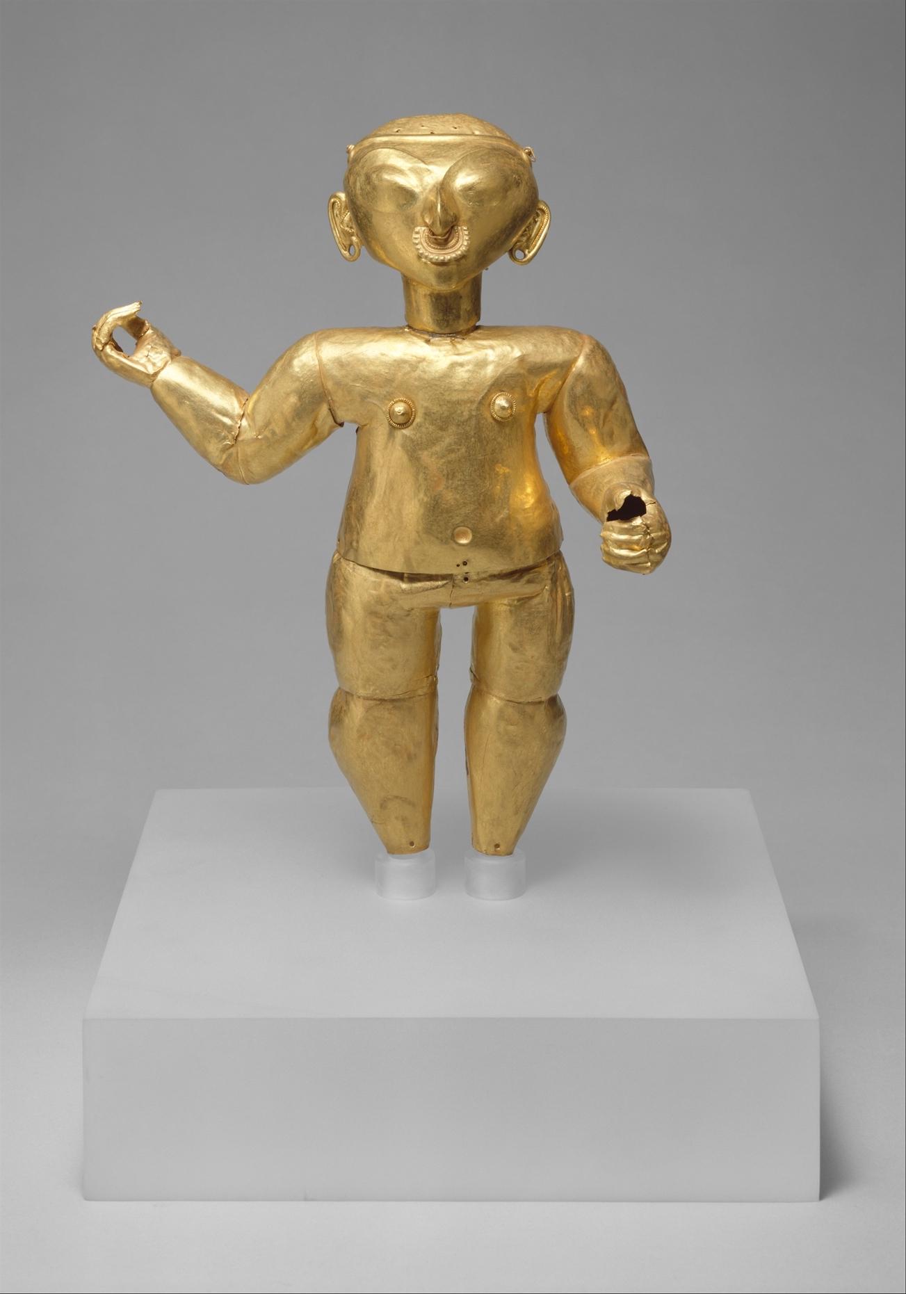 The Tolita-Tumaco culture, front view of Standing Figure, 100 B.C.–A.D. 100, Gold.