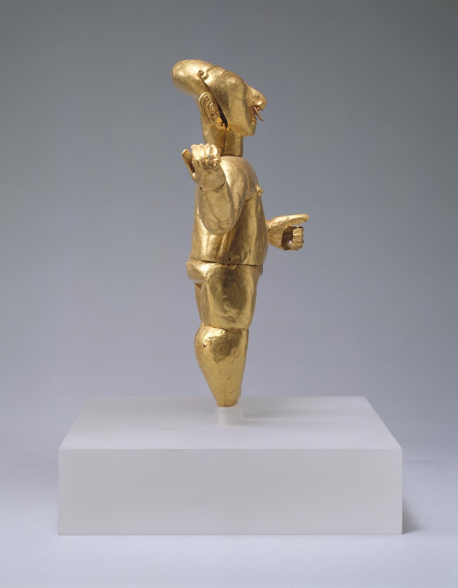 The Tolita-Tumaco culture, side view of Standing Figure, 100 B.C.–A.D. 100, Gold.