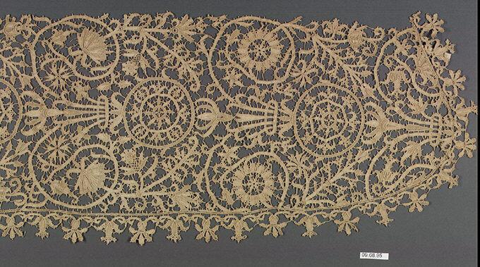 Unknown, 16th-17th century, Lace Border, Needle lace, punto in aria. Purchase by subscription, 1909. The Metropolitan Museum of Art 