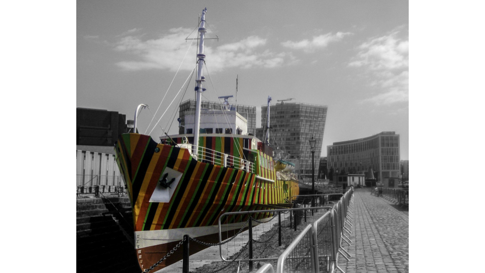 Dazzle Ship, 2014, Albert Dock, Liverpool, part of the Biennial Celebrations