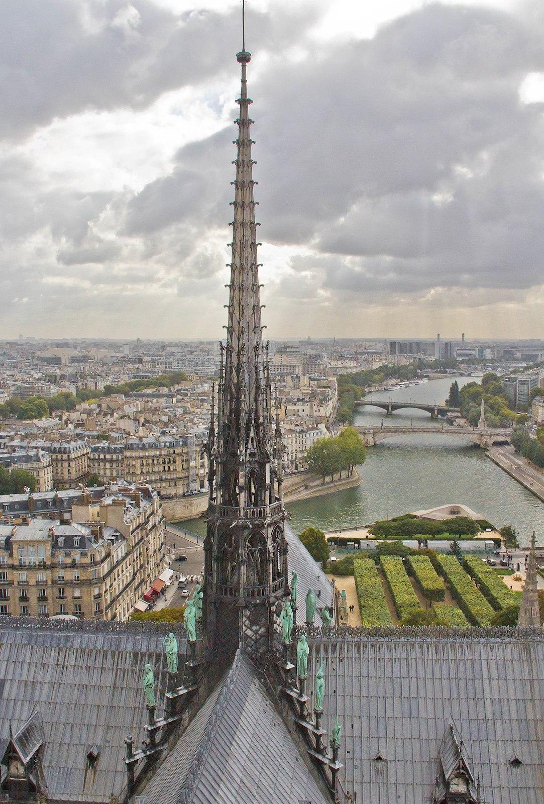 View from above of the Notre Dame Cathedral's Spire in September, 2013. CC-BY-2.0.