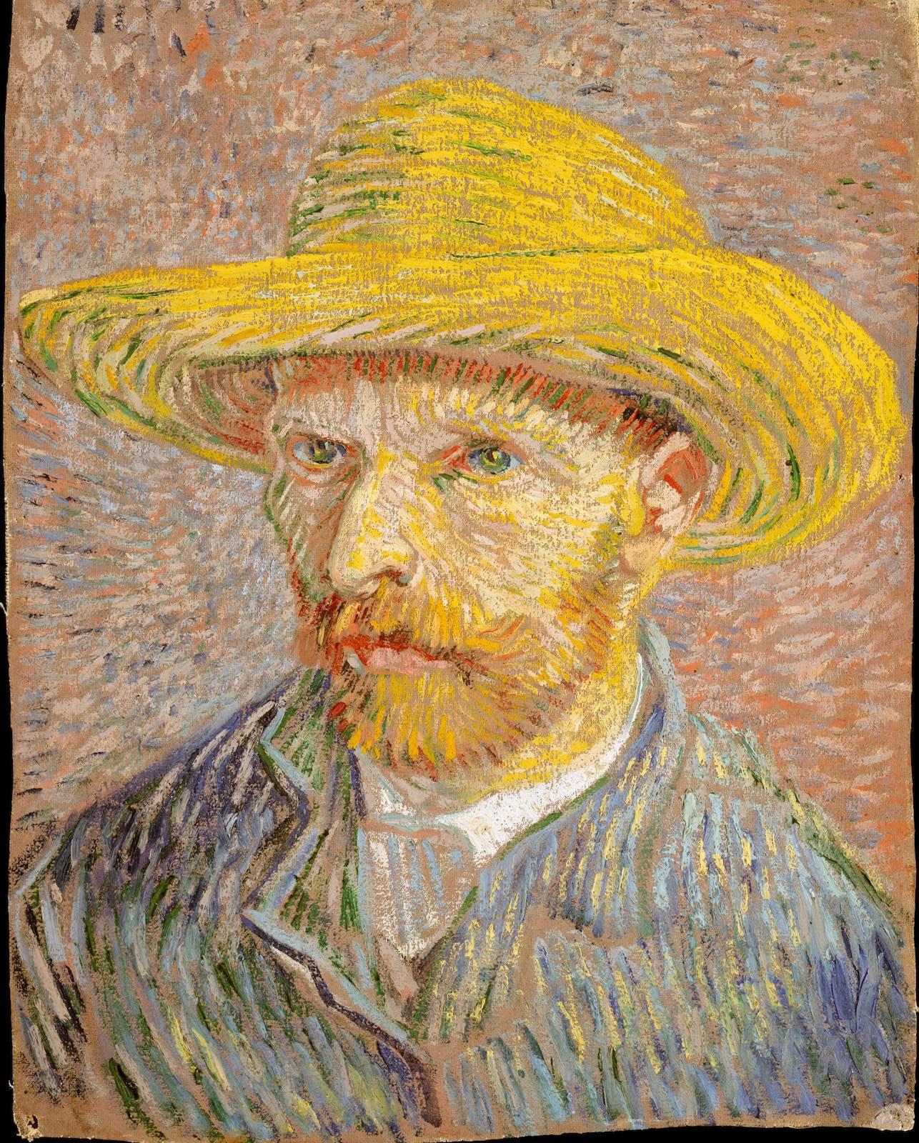 Van Gogh painted The Potato Peeler at Nuenen, The Netherlands, in February–March 1885. Later, in Paris, in summer 1887, he turned the canvas over and painted Self-Portrait with a Straw Hat on the other side.