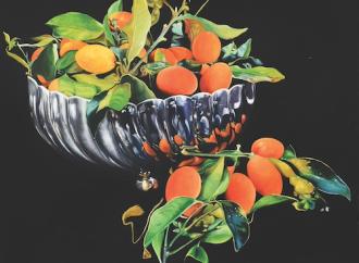 Pedro Diego Alvarado-Rivera, Reflejos de Naranjas Chinas, 2024, Oil on linen, 36.61 x 42.32 in, 93 x 107.5 cm