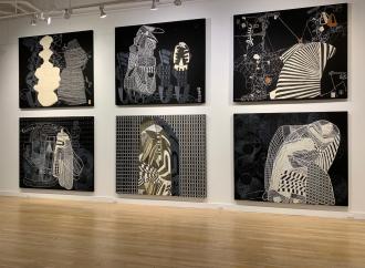 Cue Art Foundation 2019 NYC Installation of Sarah Amos' Solo Show Chalk Lines