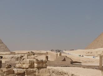 Panorama of the Great Sphinx of Giza, Khafre's Pyramid and Pyramid of Cheops.