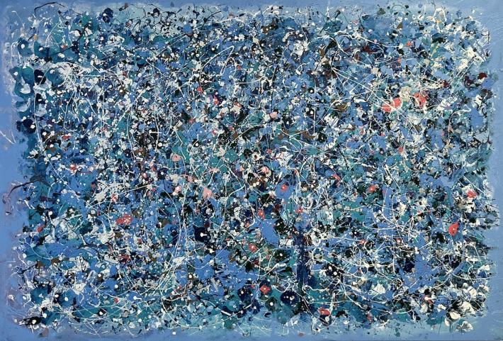 Acapulco Lilies, 2025, acrylic & mixed media on canvas, 63 x 93in.