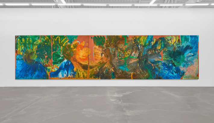 Vian Sora, Abzu, 2023. Oil and mixed media on canvas, 84 x 350 in. Courtesy Luis De Jesus Los Angeles (Meridians)