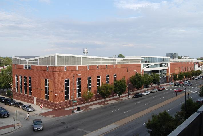 a long modern brick building at Virginia Commonwealth University