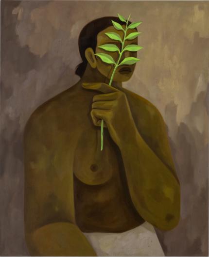 Hilda Palafox, A través del verde de una hoja, 2026. Oil and wax on linen 63 x 51 3/16 inches (160 x 130 cm). Photo: Rubén Garay. Courtesy Sean Kelly
