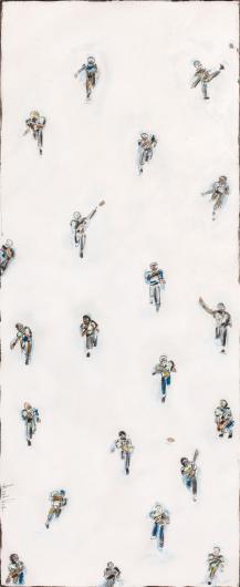 7. Heather Blanton, #416 Footballers, 2017, acrylics and pencil.