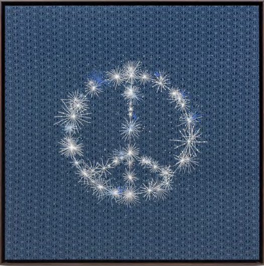 Sandra Cinto, Tecer a Paz (Weaving Peace), 2026. Hand-embroidered on 100% cotton Japanese fabric, 28 x 28 x 2 in, 70 x 70 x 5 cm Edition of 20 + 3PA. Courtesy Carbono Galeria, São Paulo.