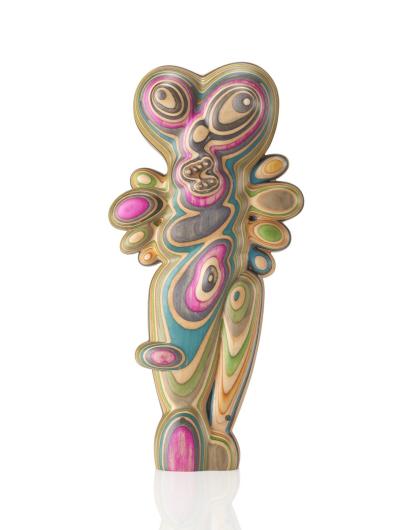 Haroshi, GUZO, 2023. Skateboard deck, 15.7 x 7.9 x 2.8 in. Courtesy Nanuka, Tokyo (Kabinett)