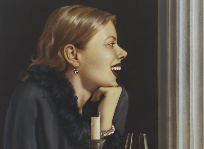 Image: Anna Weyant, detail of Loose Screw, 2020. Oil on canvas. 48 x 36 x 1 inches (121.9 x 91.4 x 2.5 centimeters).