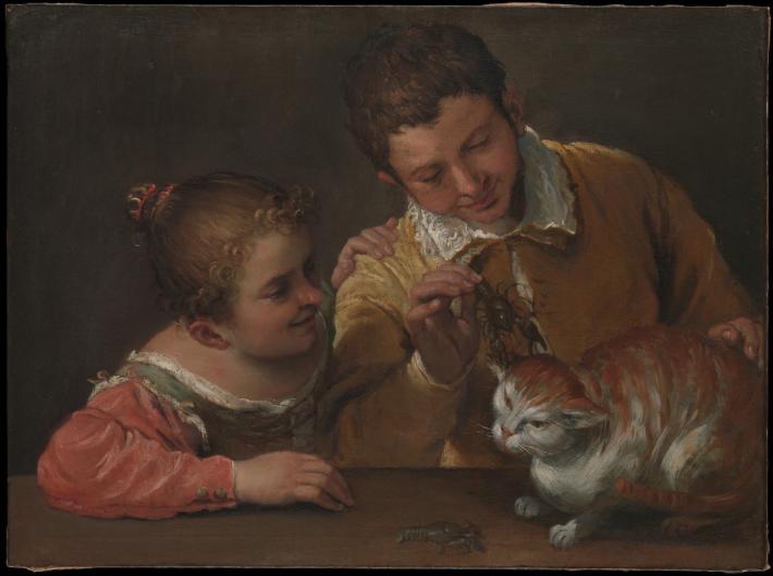 Annibale Carracci, Two Children Teasing a Cat, 1587. Wikimedia Commons.