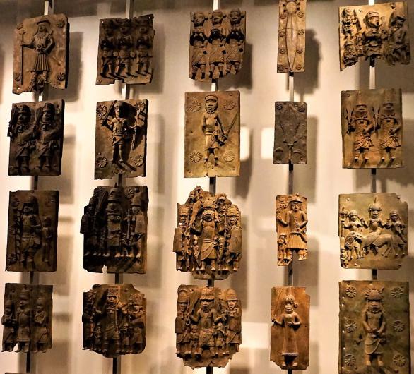 Benin Bronzes, 13th-16th centuries CE. Cast brass plaques, also known as bronzes. These examples are in the British Museum, with countless others in museums across the world.