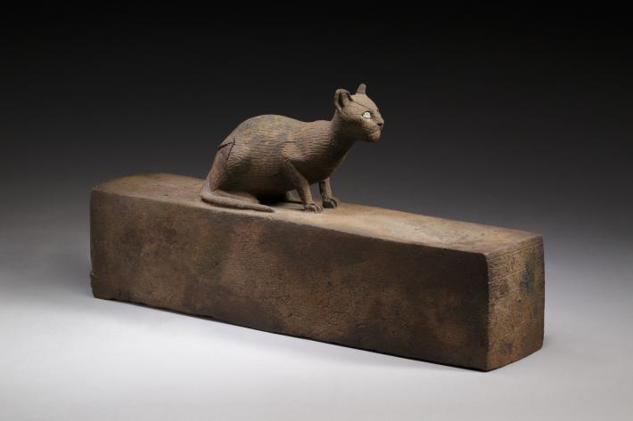 Box for animal mummy surmounted by a cat, inscribed. Late Period–Ptolemaic Period, 664–30 B.C.