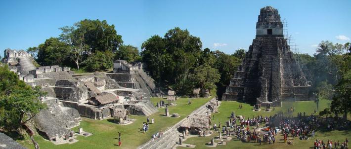 The central plaza at Tikal in northern Guatemala. Wikimedia Commons. Photo by Bjørn Christian Tørrissen.