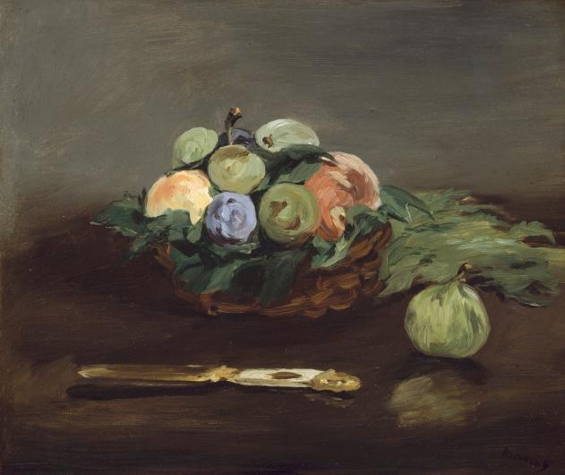 Manet still life of fruits in a basket on a table
